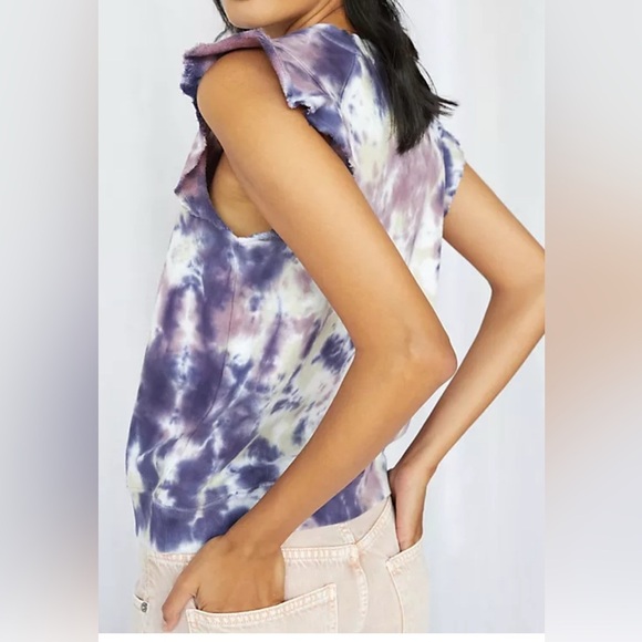 Anthropologie T. La Ruffle sleeve Tie Dye Sweatshirt Size Medium Purple - Picture 2 of 8